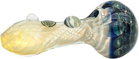 LA Pipes "The Hive" honeycomb design glass pipe with color changing fumed glass, side view