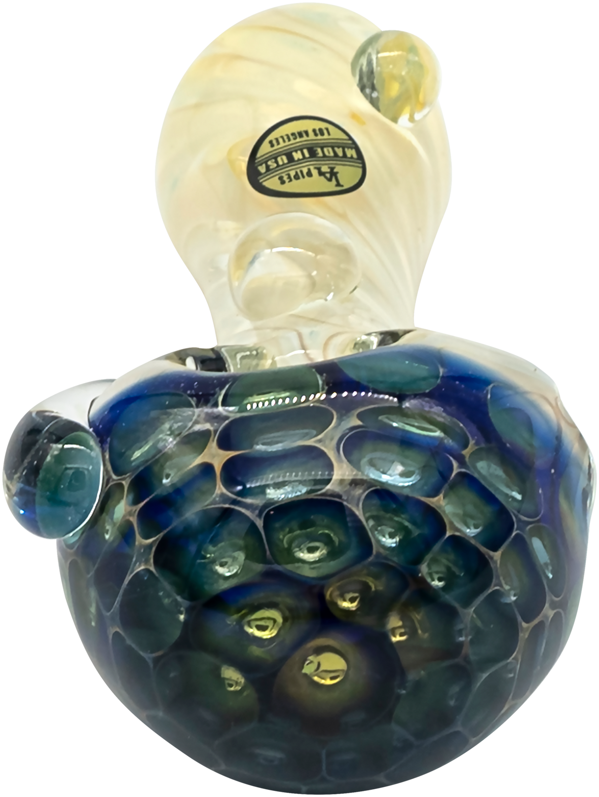 LA Pipes "The Hive" Honeycomb Spoon Pipe, Color Changing Borosilicate Glass, 4" Side View