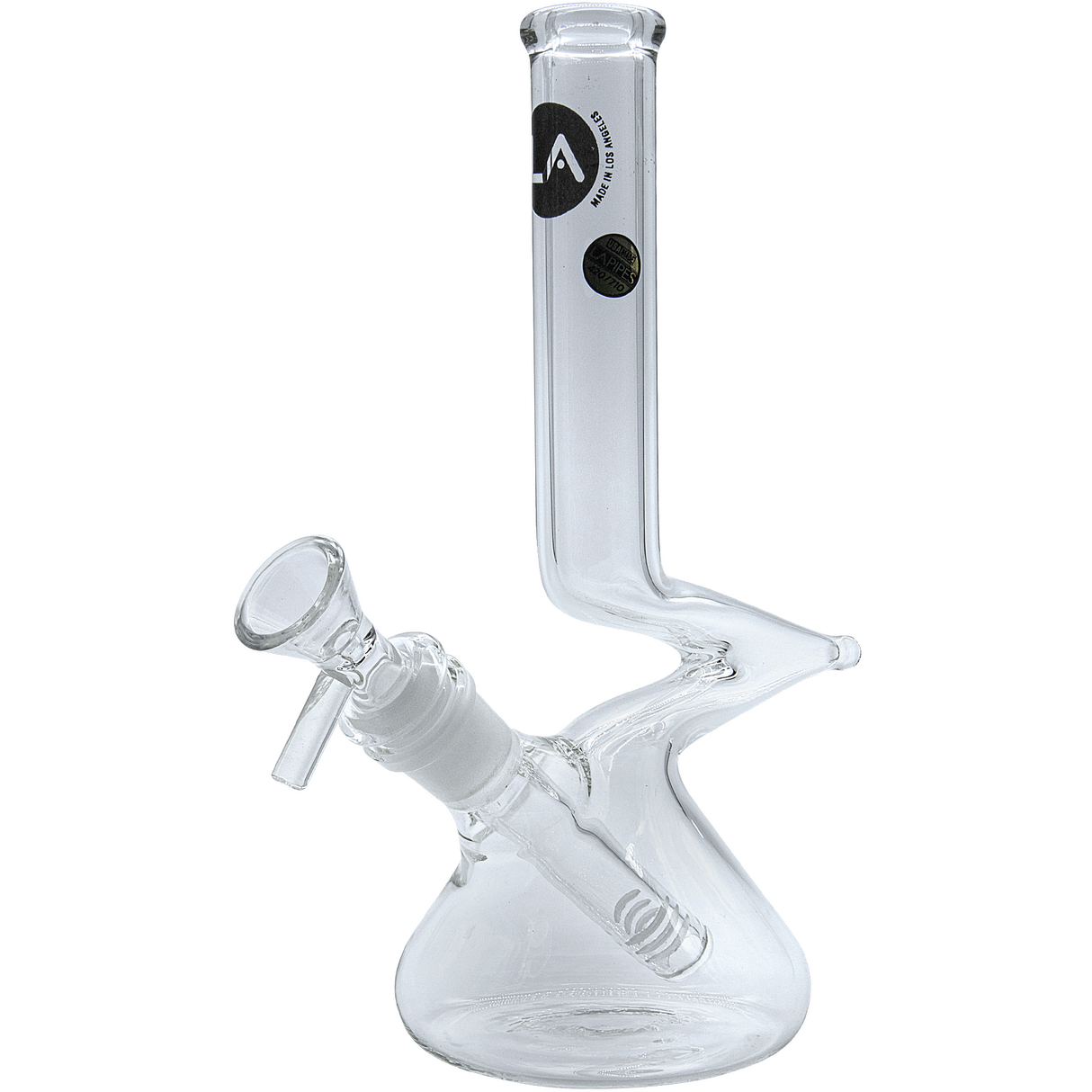 LA Pipes "The Zag" Beaker Zong Style Bong with clear borosilicate glass, side view on white background