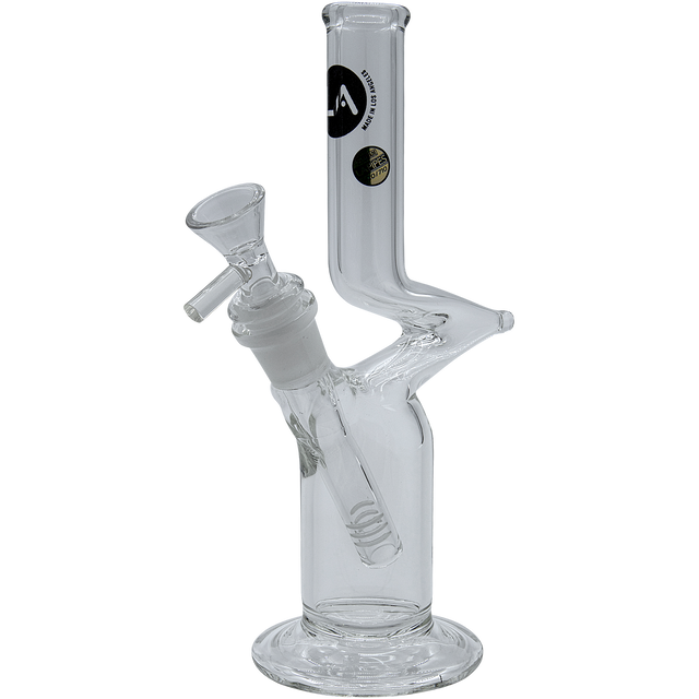 LA Pipes "The Zig" Straight Zong Style Bong, 8" height, 26mm diameter, clear borosilicate glass, side view