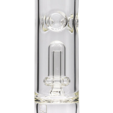 Close-up of LA Pipes Thick Glass Beaker Bong with Showerhead Perc, clear borosilicate glass