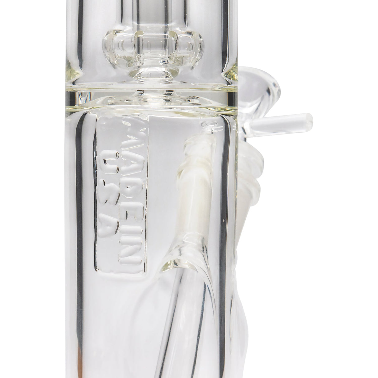 Close-up side view of LA Pipes Thick Glass Bong with Showerhead Perc and Clear Down Stem