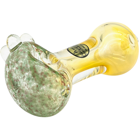 LA Pipes "Thick Neck Freckles" Spoon Pipe, heavy wall borosilicate glass, color changing, side view