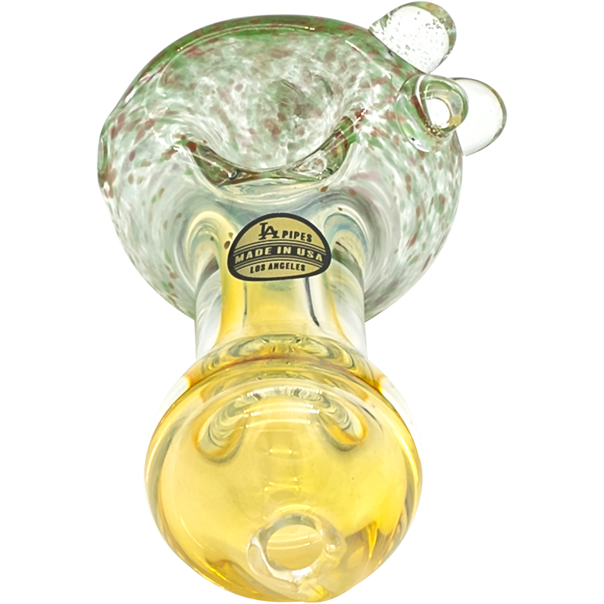 LA Pipes "Thick Neck Freckles" Spoon Pipe, heavy wall borosilicate glass, color changing, top view