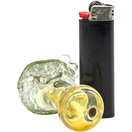 LA Pipes "Thick Neck Freckles" Spoon Pipe with color-changing design, heavy wall glass, side view