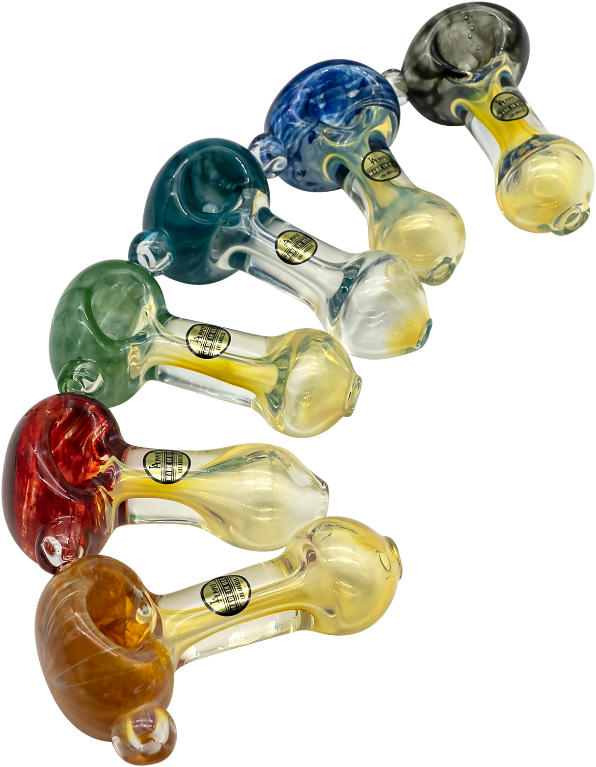 LA Pipes "Thick Neck" Spoon Pipes in various fumed colors, heavy wall borosilicate glass, side view