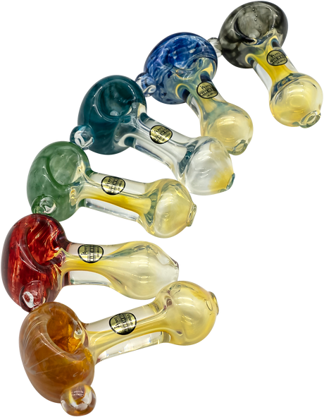 LA Pipes "Thick Neck" Spoon Pipes in various fumed colors, heavy wall borosilicate glass, side view