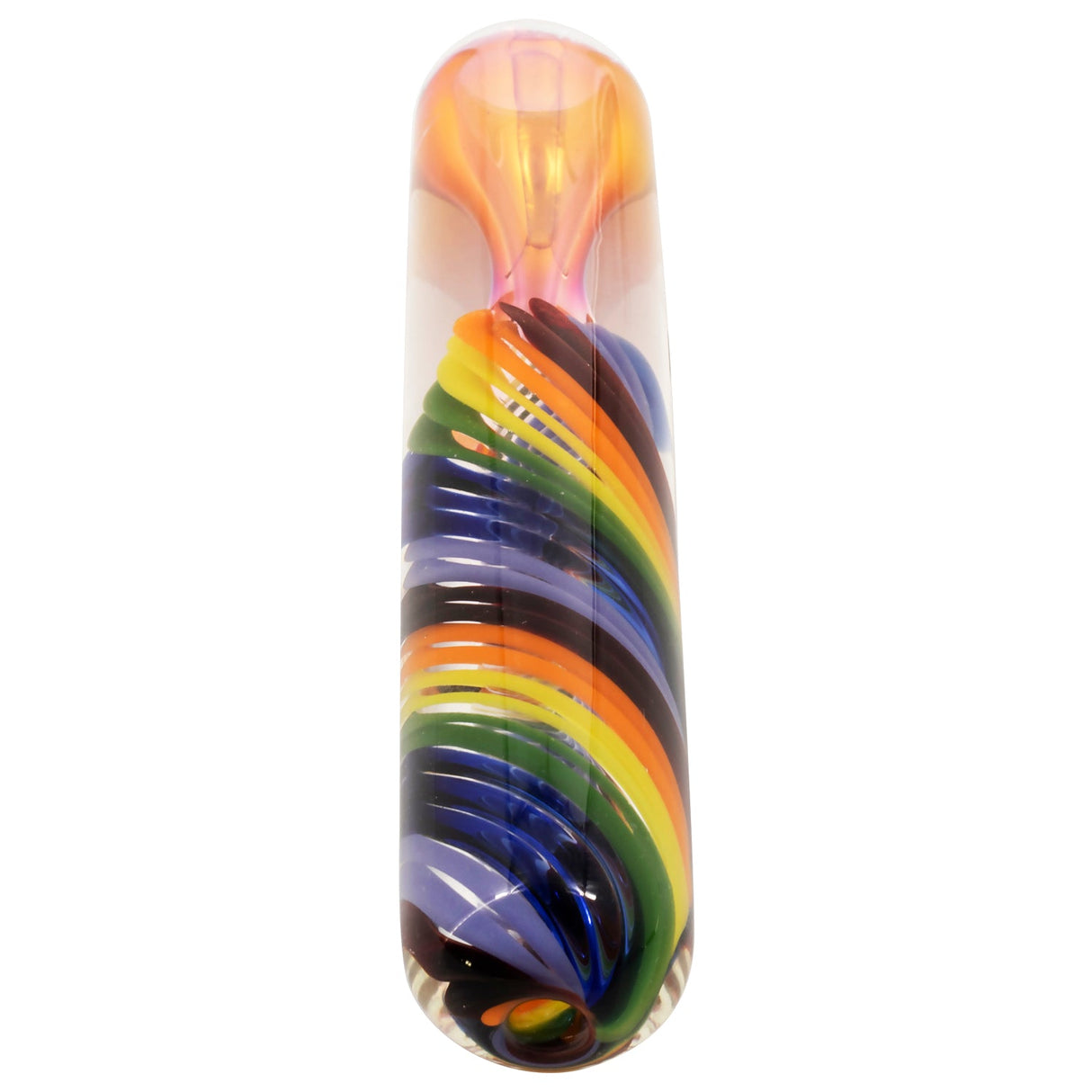 LA Pipes "Twisted Rainbow" Fumed Glass Chillum - Front View with Vibrant Stripes