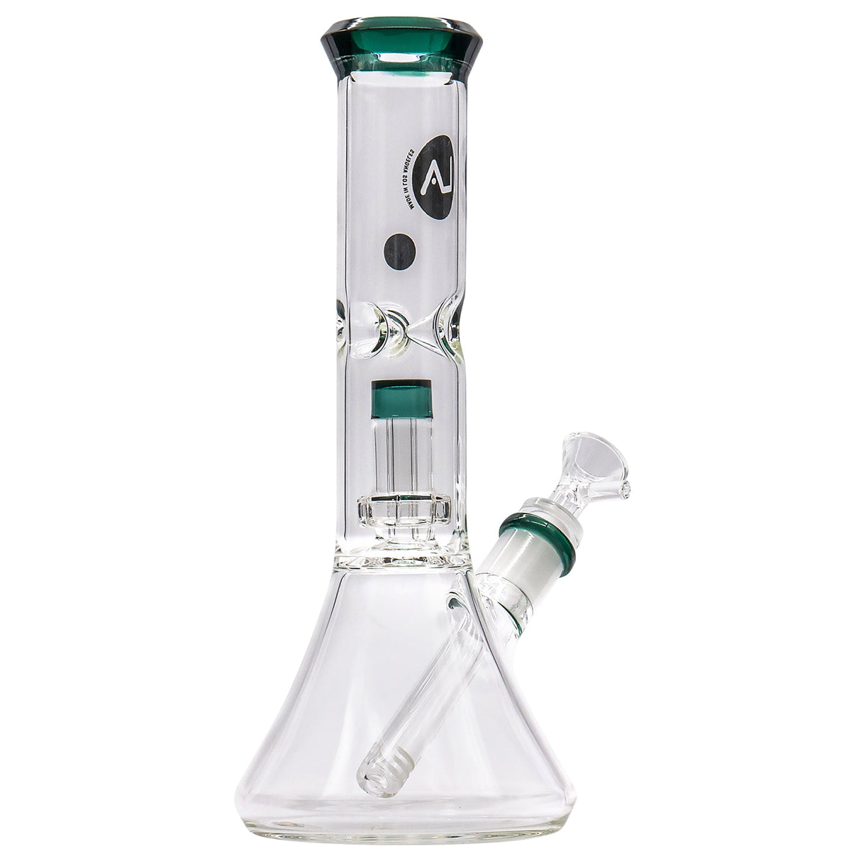 LA Pipes "Vector" Beaker Bong with Shower-Head Perc, 11" Tall, Borosilicate Glass, Front View