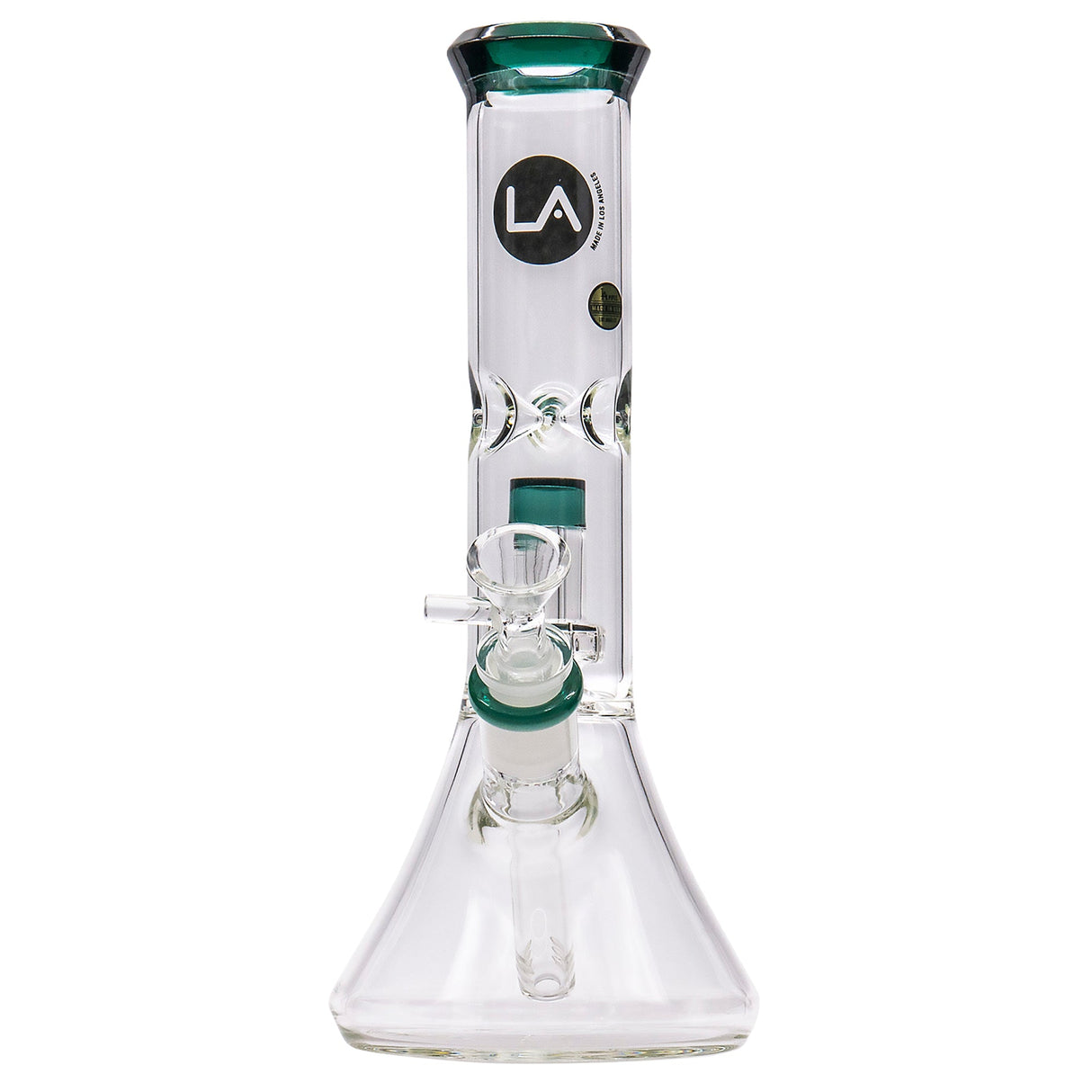 LA Pipes "Vector" Beaker Bong with Shower-Head Perc, Clear Borosilicate Glass, Front View