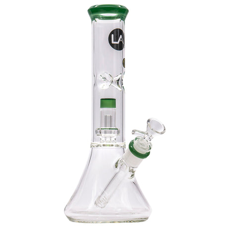 LA Pipes "Vector" Shower-Head Perc Bong in Jade, Beaker Design, Front View on White Background