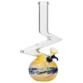 LA Pipes Zong-Bubble-Bong in Blue with Unique Zigzag Neck and Grommet Joint - Side View