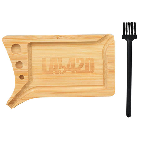LAb420 Bamboo Portable Rolling Tray with Brush - Top View on White Background