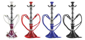 Assorted colors Large Vase 4-Hose Hookahs, front view on seamless white background