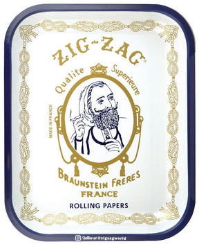 Zig Zag Original Large Rolling Tray with Iconic Logo, Durable Steel, Blue and Gold Design