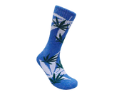Leaf Republic Weed Socks in Blue Green with Cannabis Leaf Print - Side View