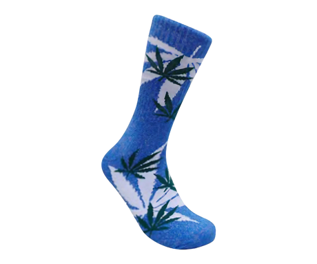 Leaf Republic Weed Socks in Blue Green with Cannabis Leaf Print - Side View