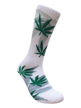 Leaf Republic Weed Socks in White Green with Cannabis Leaf Design, Side View