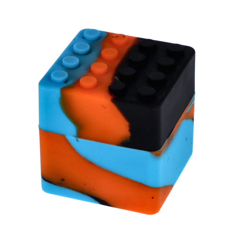 Colorful Lego Brick Silicone Stash Container, 60ml, portable with closable design, front view