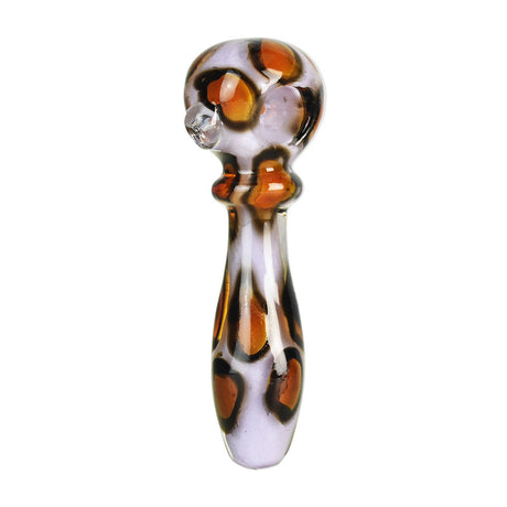Leopard Spotted Borosilicate Glass Spoon Pipe Front View on White Background