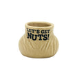 Ceramic shot glass with "Let's Get Nuts" print, 2oz capacity, front view on white background