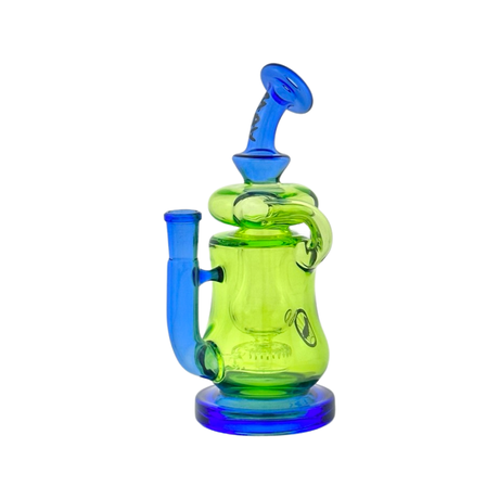 MAV Glass Lido Recycler Full Color Dab Rig in Green and Blue - Front View