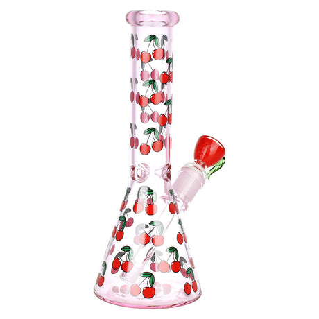 Life Is A Bowl Of Cherries Beaker Water Pipe, 10" Height, 14mm Female Joint, Borosilicate Glass, Front View