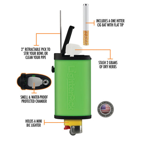 LighterPick All-In-One Dugout with Waterproof Chamber and One-Hitter, Front View on White Background
