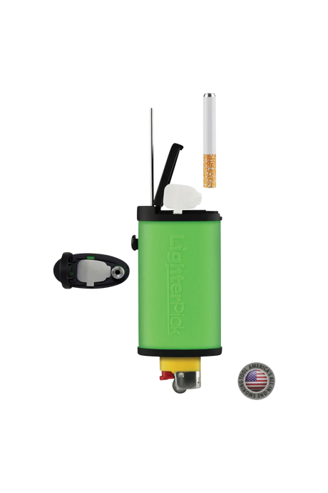 LighterPick All-In-One Waterproof Dugout, green, compact design with one-hitter and lighter, front view