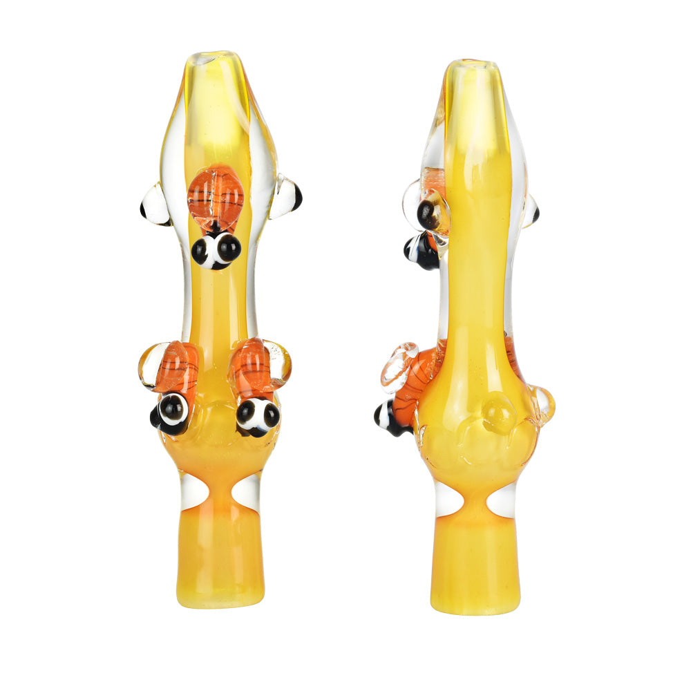 Lil Bees Honey Golden Chillum Pipes, Borosilicate Glass, Front and Side Views