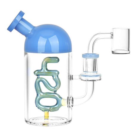 Li'l Dabby 420 Dab Rig with blue accents, 6" height, 14mm female joint - front view on white background