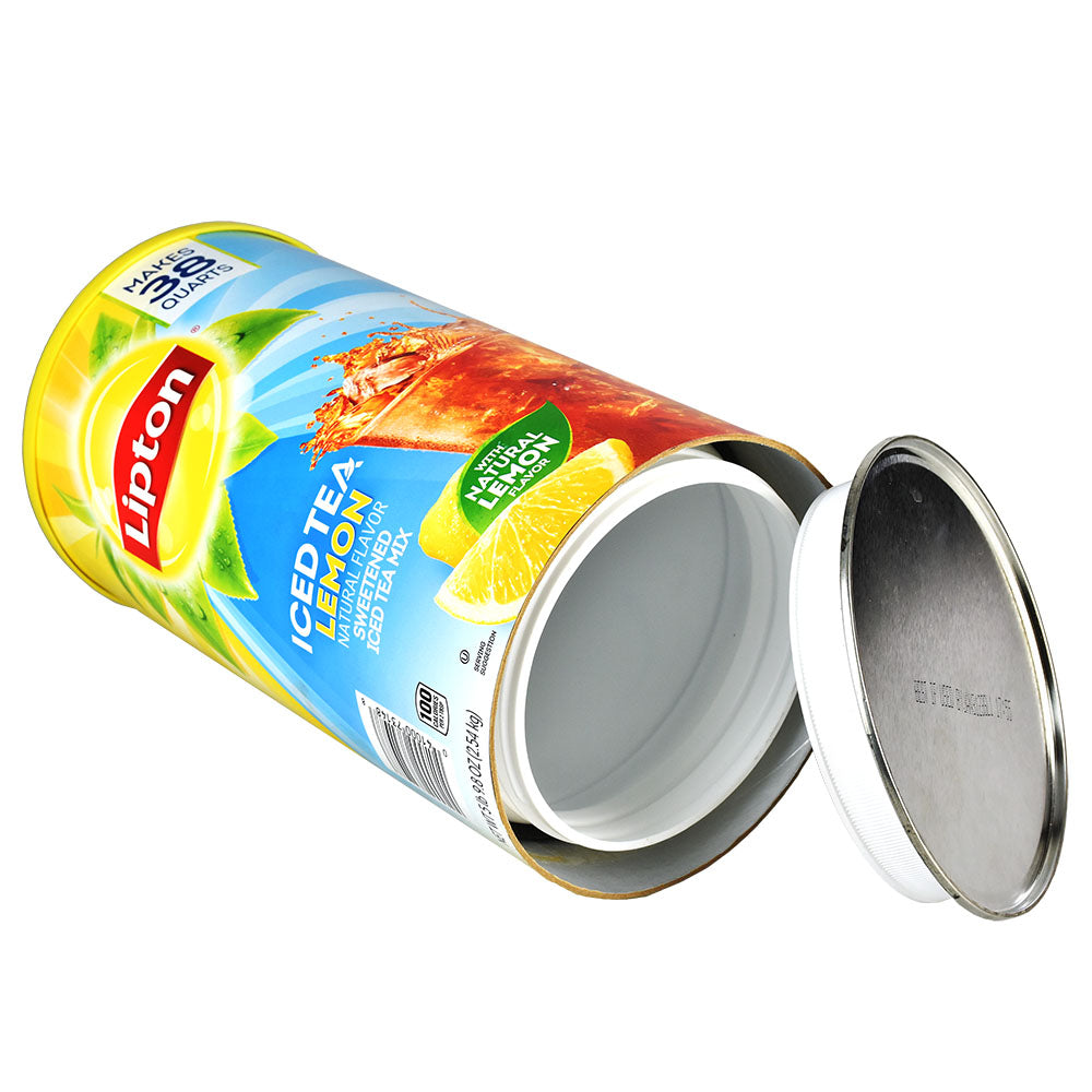 XL Lipton Iced Tea Drink Mix Can with Secret Compartment, Side View with Open Lid