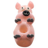 LA Pipes Little Piggy Hand Pipe in Pink, Borosilicate Glass Spoon Design, 4" - Front View