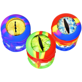 Colorful Lizard Eye Silicone Wrapped Glass Jars in 2" Diameter Top View