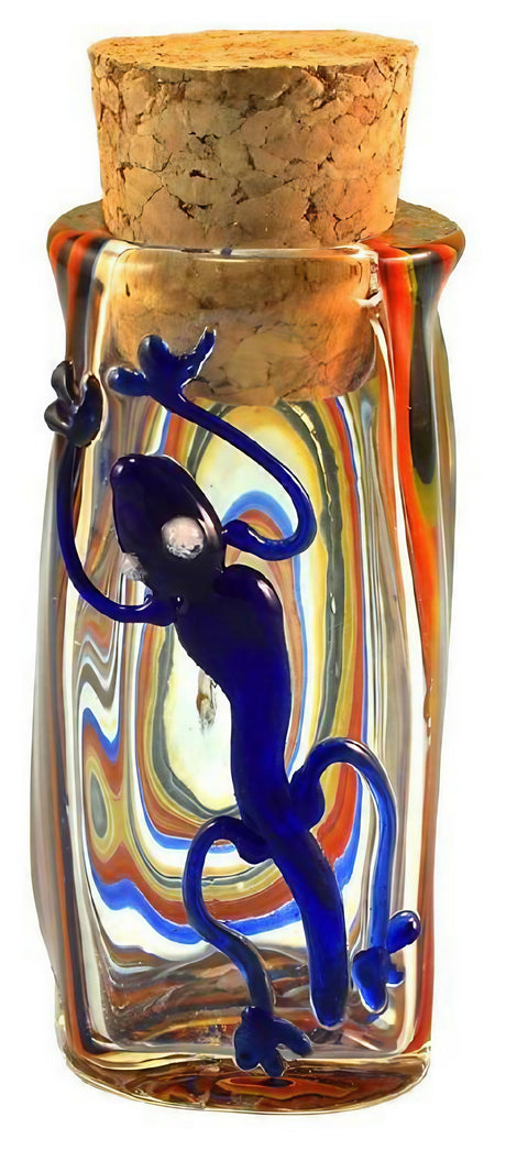 Lizard Swirl Hand Blown Pyrex Jar, 3.5" with Cork - Front View