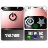 Lookah Bear 510 Battery in Pink, 500mAh, Close-up of Power Switch and Voltage Settings