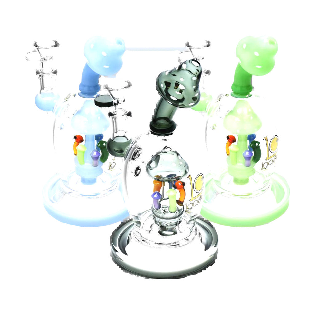 Lookah Glass Crazy Mushrooms Water Pipe, 8" height, with colorful mushroom accents