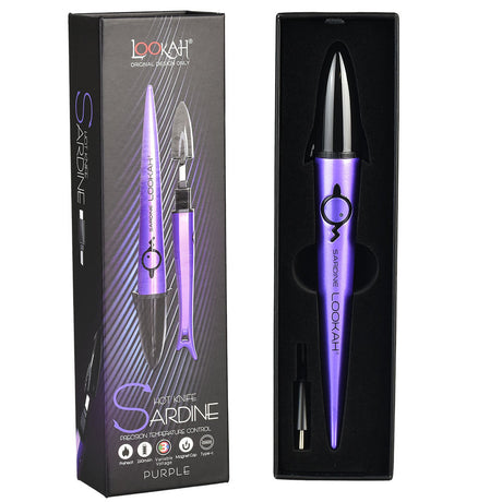 Lookah Sardine Hot Knife Electric Dab Tool in purple, 240mAh, with packaging and open case