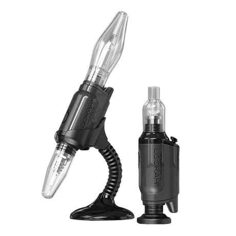 Lookah Seahorse X Electric Dab Kit in Black, versatile design with dab straw, front and side views displayed