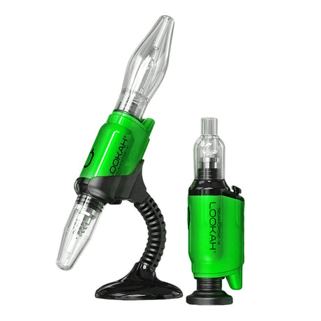 Lookah Seahorse X Electric Dab Kit in Green with Dual Use Tip, Front and Side Views