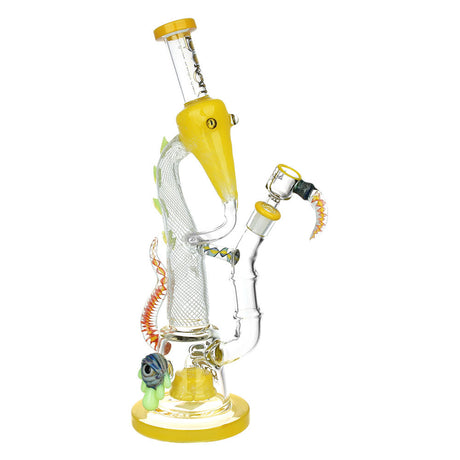 Lookah Trippy Dragon Recycler Water Pipe, 15", 14mm Female Joint, Yellow, Borosilicate Glass, Front View