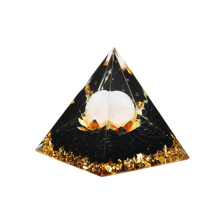 Lotus Flower with White Moon Orgonite Pyramid, 2.5" - Front View on White Background