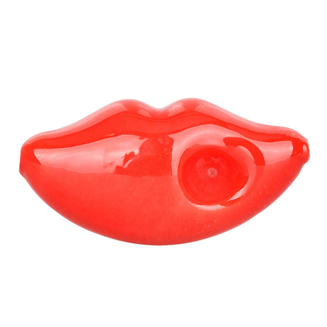 Lover's Lips Hand Pipe in Borosilicate Glass, Top View on White Background