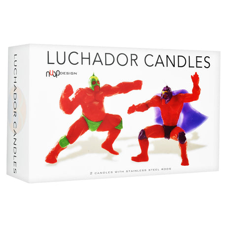 Luchador Birthday Candles, 2pc Set, vibrant assorted colors, fun novelty design, front view