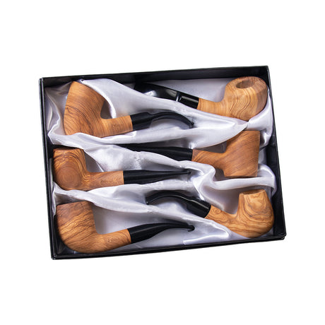 Lucienne Briarwood 6" Tobacco Pipe Set, Assorted Styles, Top View in Box