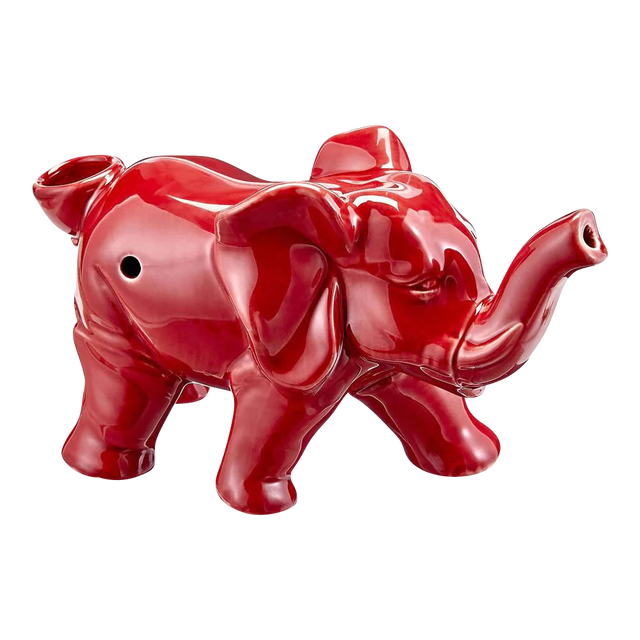 Lucky Elephant Ceramic Pipe in Red, 7" Spoon Design for Dry Herbs, Side View