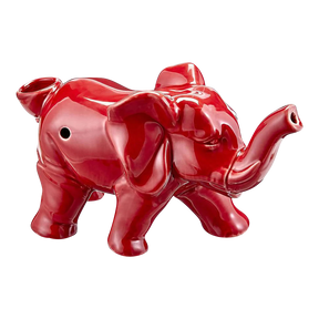 Lucky Elephant Ceramic Pipe in Red, 7" Spoon Design for Dry Herbs, Side View