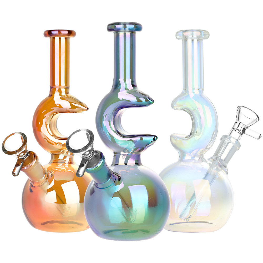 Lunar Glow Electroplated Glass Water Pipes in various colors, 7.25 inches with 14mm bowl, front view