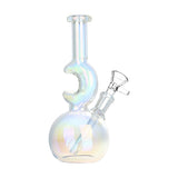 Lunar Glow Electroplated Glass Water Pipe, 7.25" tall, 14mm joint, iridescent finish, front view
