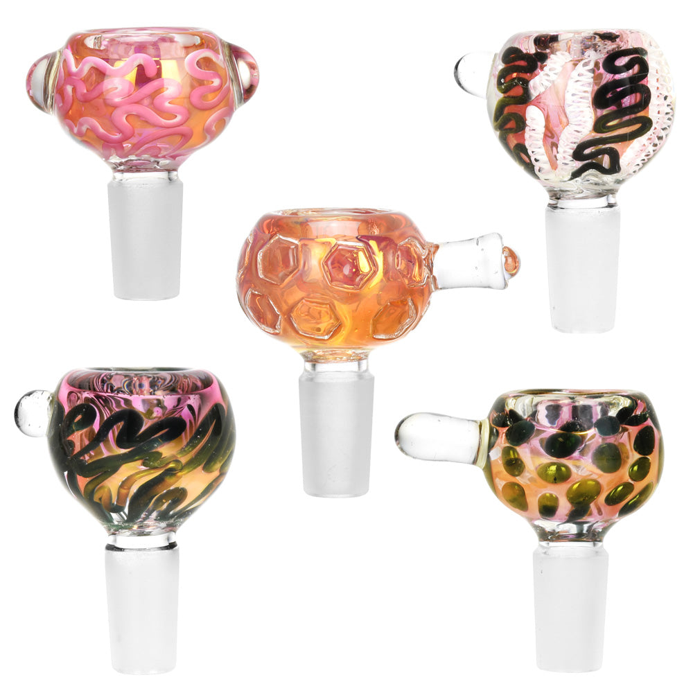 Assorted Luxe Rose Gold Fumed Glass Bong Bowls, 14mm Joint, Front View